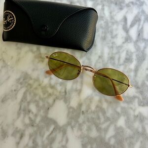 Ray-Ban Women's Gold Frame Sunglasses with Green Lenses